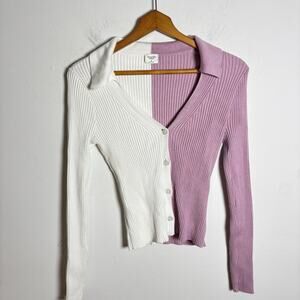 Abercrombie And Fitch Two Tone Collared Cardigan Ribbed Size Medium